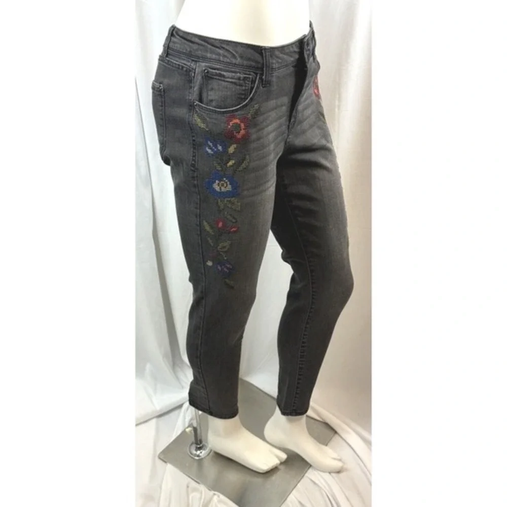 Kensie‎ Jeans Embroidered Floral Skinny Denim Pants Gray 10 Y2K Streetwear 63-23